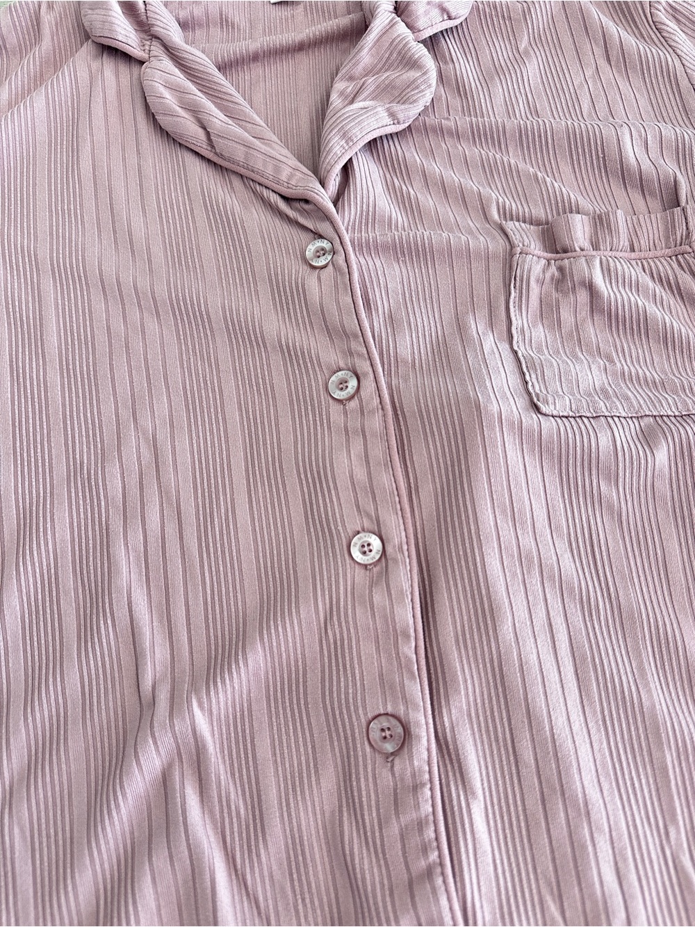 Nicole Miller New York Ribbed Pajama Set Pink Button Up Wide Leg Pants M - Picture 5 of 15
